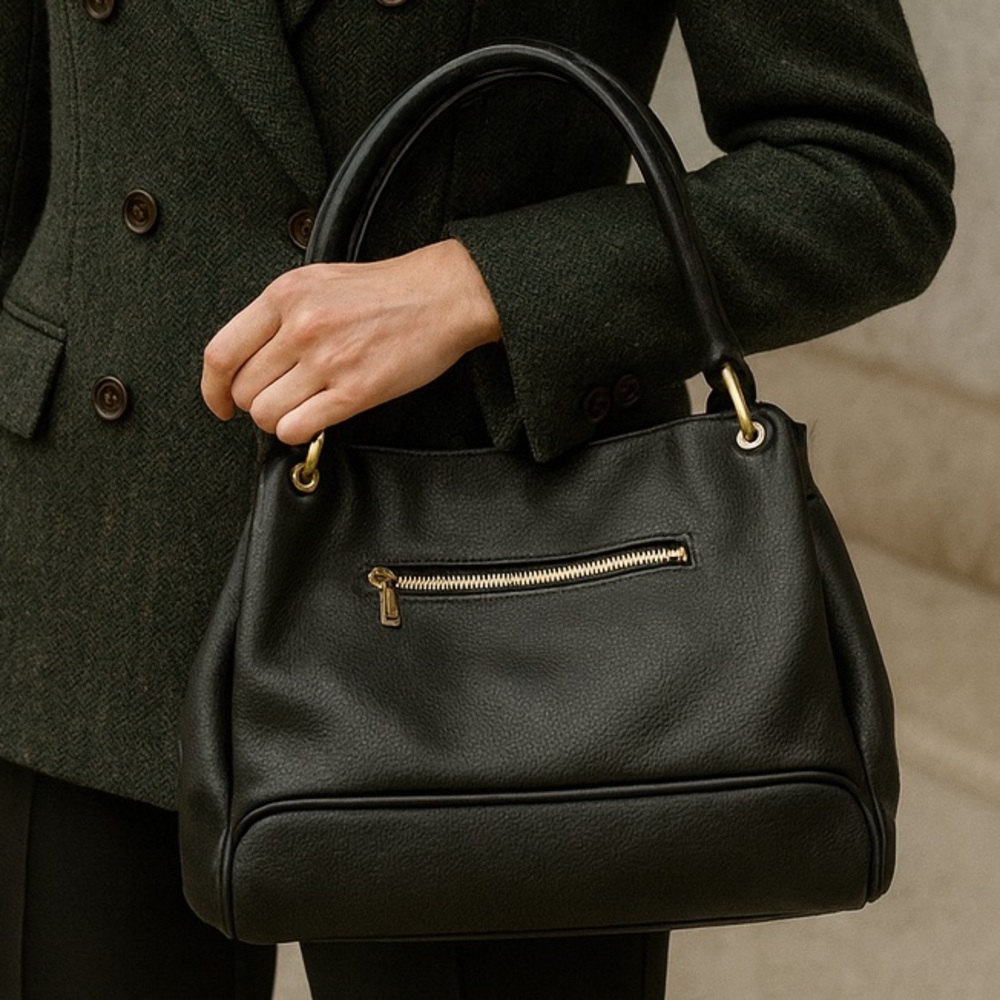 Antik Kraft Elegant Black Hobo Bag with Gold Details